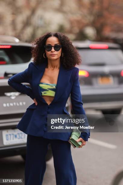 Sai de Silva is seen outside Prabal Gurung during New Yorker Fashion Week on February 16, 2022 in New York City.