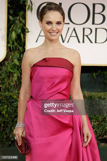 Actress Natalie Portman arrives at the 69th Annual Golden Globe Awards held at the Beverly Hilton Hotel on January 15, 2012 in Beverly Hills,...