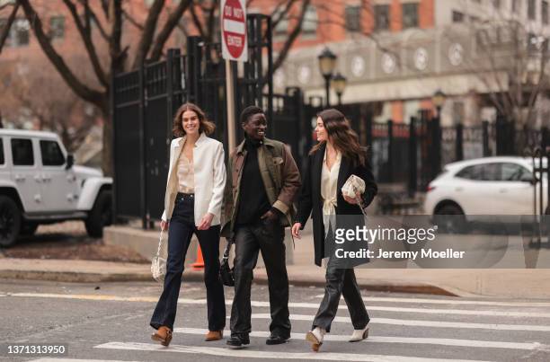 Fashion Week Guests are seen outside Prabal Gurung during New Yorker Fashion Week on February 16, 2022 in New York City.