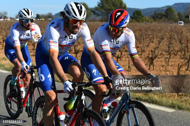 Daniel Oss of Italy and Peter Sagan of Slovakia and Team Total Energies during the 54th Tour Des Alpes Maritimes Et Du Var 2022 - Stage 1 a 176km...