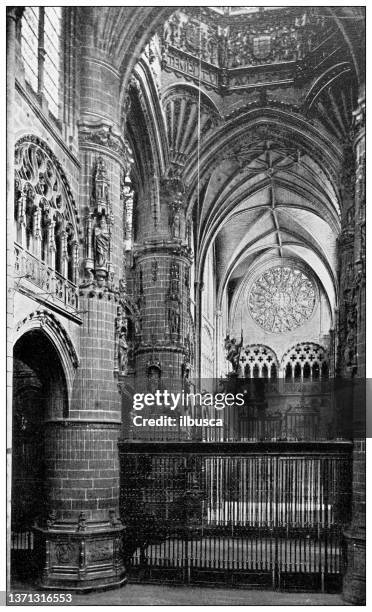 antique travel photographs of spain: burgos cathedral - burgos stock illustrations