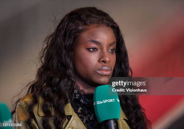 Sport pundit Eniola Aluko during the Arnold Clark Cup match between England and Canada at Riverside Stadium on February 17, 2022 in Middlesbrough,...