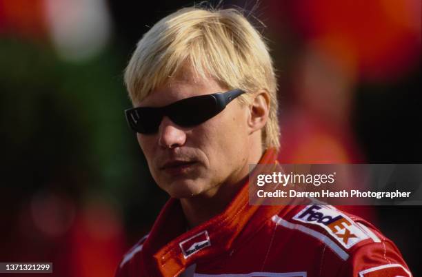 Portrait of Mika Salo from Finland, driver of the Scuderia Ferrari Marlboro Ferrari F399 during practice for the Formula One Grand Prix of Europe on...