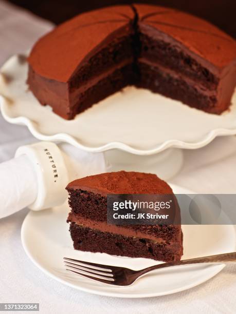 triple chocolate layer cake - gateaux stockfoto's en -beelden