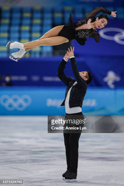 Wenjing Sui and Cong Han of Team China skate during the Pair Skating Short Program on day fourteen of the Beijing 2022 Winter Olympic Games at...