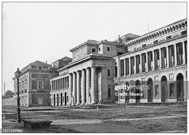 antique travel photographs of spain: museo del prado, madrid - madrid stock illustrations