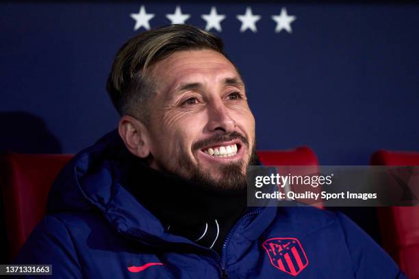 Hector Herrera of Club Atletico de Madrid reacts prior the game during the La Liga Santander match between Club Atletico de Madrid and Levante UD on...