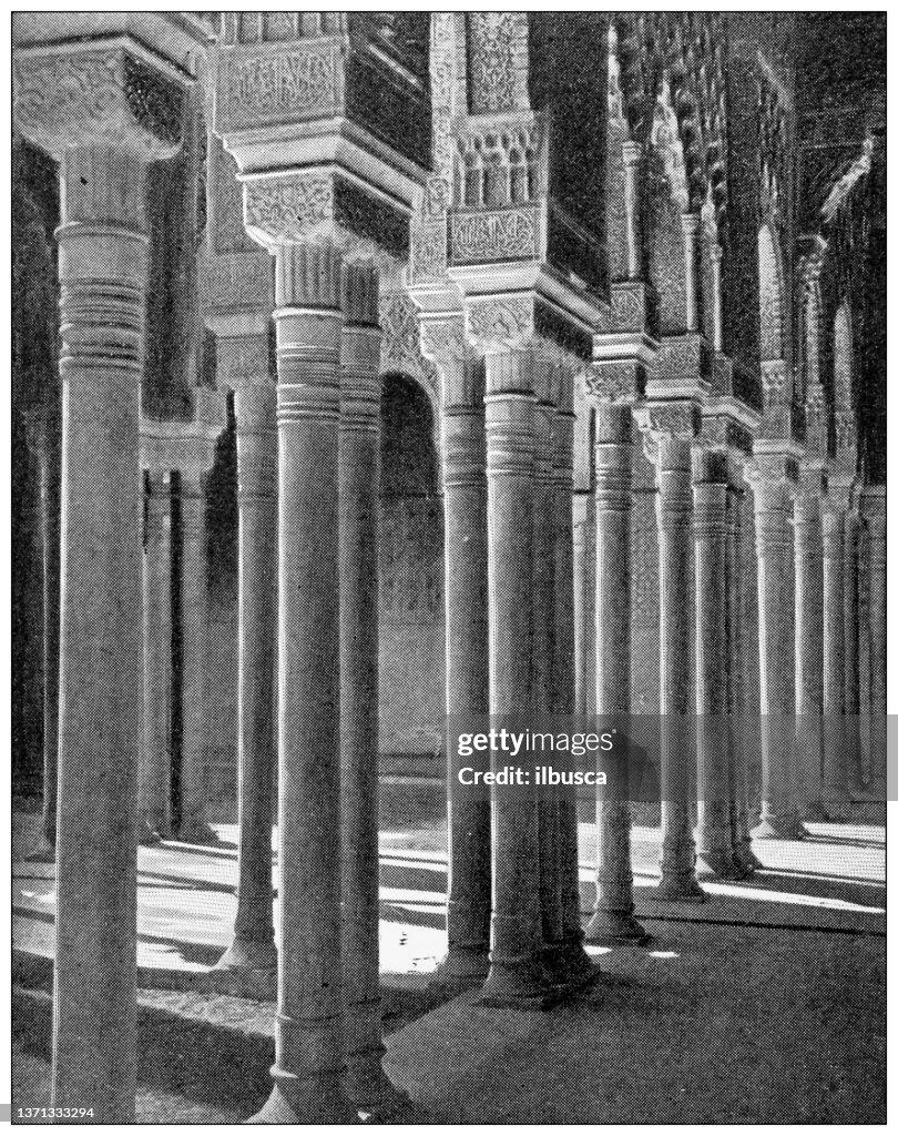 Fotografias antigas de viagem da Espanha: detalhes de Alhambra