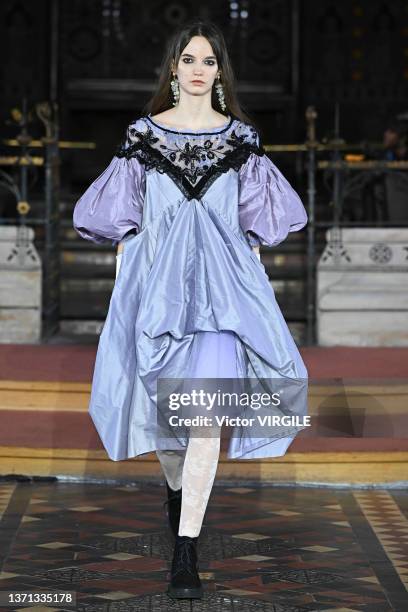 Model walks the runway during the Bora Aksu Ready to Wear Fall/Winter 2022-2023 fashion show as part of the London Fashion Week on February 18, 2022...