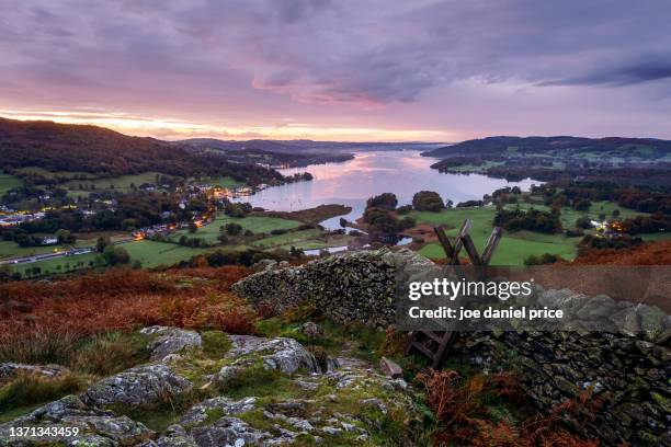 lake windermere, sunrise, lake district, cumbria, england - lake windermere foto e immagini stock