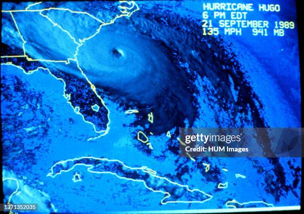 Visible spectra satellite image of Hurricane Hugo on September 21, 1989.