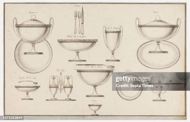 Project for a Set of Tableware, Pietro Belli, Italian, 1780Ð1828, Pen and black ink, brush and black, yellow, and blue watercolor, graphite on paper,...