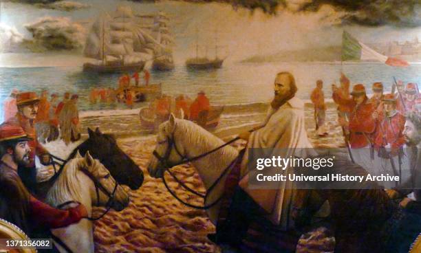 Painting showing Giuseppe Garibaldi , Italian general, patriot and republican. He contributed to the Italian unification and the creation of the...