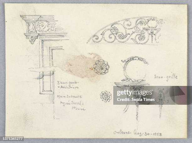 Architectural Sketches from Agnes SorelÕs House, Oreans, Arnold William Brunner, American, 1857Ð1925, Graphite on paper, Left, doorjamb, main...