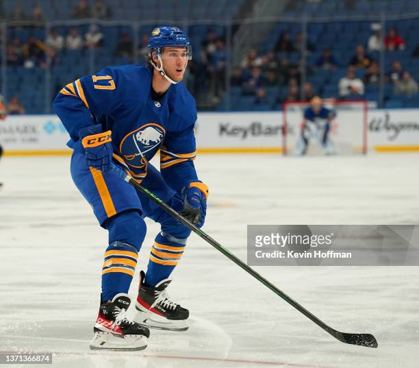 Mark Jankowski of the Buffalo Sabres during the game against the Ottawa Senators at KeyBank Center on February 17, 2022 in Buffalo, New York.