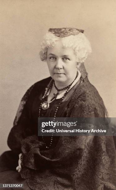 Elizabeth Cady Stanton , American writer and activist, a leader of U.S. Women Right's Movement, half-length Portrait, Napoleon Sarony, 1870.