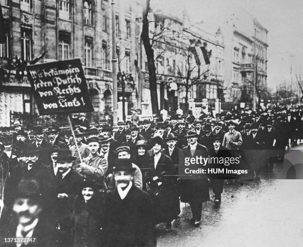 German Revolution - Anti-Spartacan s of the German Democratic Party passing through Bellevue Street, Berlin, Germany ca. 1918-1919