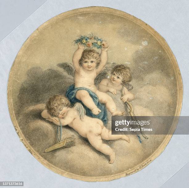 Three Cupids, One with a Wreath of Flowers, Francesco Bartolozzi, Italian, active England, 1727Ð1815, Lady Diana Beauclerk, Active in England,...