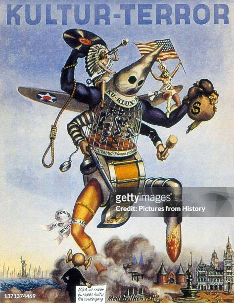 'Kultur-Terror - the USA will save European culture from ruin'. Anti-USA Nazi propaganda poster, 1944.