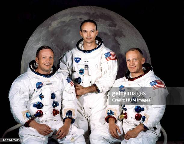 Named these three astronauts as the prime crew of the Apollo 11 lunar landing mission. L to R, are Neil A. Armstrong, commander; Michael Collins,...