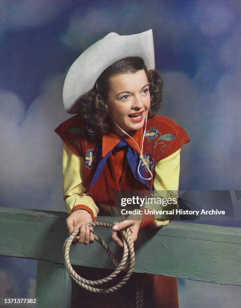 Dale Evans , American Actress and Singer, half-length Portrait in Cowgirl Outfit, Harry Warnecke, 1947.