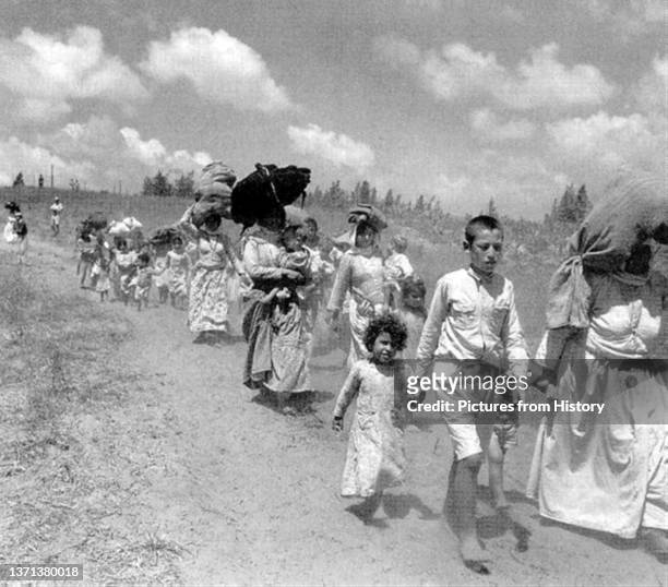 Palestinian women and children driven from their homes by Israeli forces, 1948.