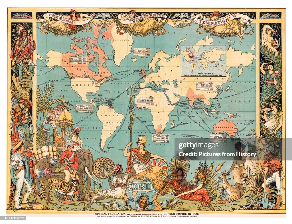 Map of the World showing the British Empire highlighted in red, London, 1886.