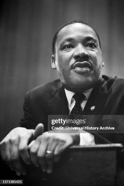 Martin Luther King, Jr., leaning on Lectern during Press Conference, Washington, DC USA, Marion S. Trikosko, U.S. News & World Report Magazine...