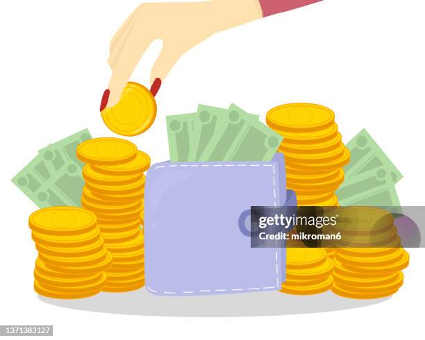 illustration of a wallet filled with money. - bank cartoon stockfoto's en -beelden