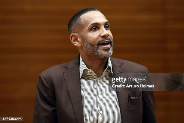 Former NBA player Grant Hill is seen during HBCU practice as part of 2022 All-Star Weekend at Wolstein Center on February 18, 2022 in Cleveland,...