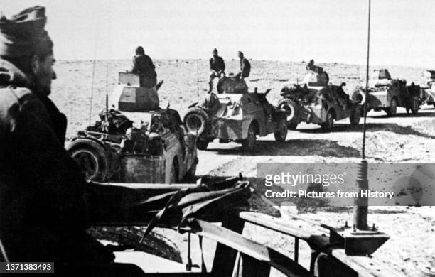 Force of Israeli Palmach armoured cars in the Negev Desert, Arab-Israeli War, 1948.