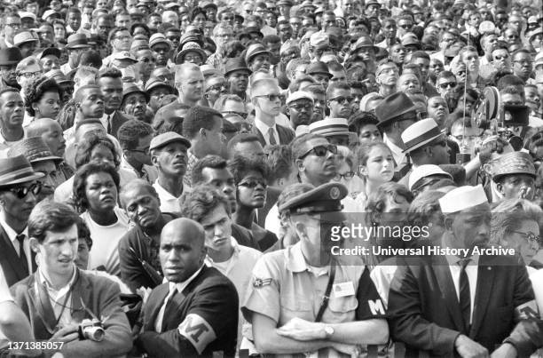 Crowd of People at Lincoln Memorial during March on Washington for Jobs and Freedom, Washington DC, August 28, 1963. Warren K. Leffler, US News &...