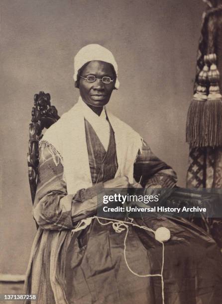 Sojourner Truth , Abolitionist and Women's Rights Activist, Seated Portrait, 1864 .