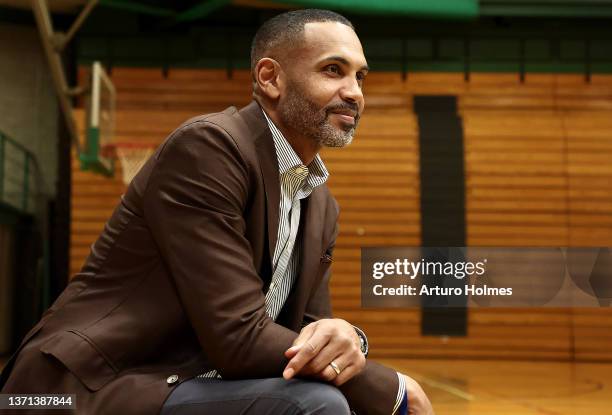 Former NBA player Grant Hill looks on during HBCU practice as part of 2022 All-Star Weekend at Wolstein Center on February 18, 2022 in Cleveland,...
