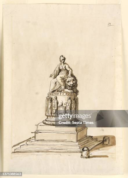 Design for a Monument, Giuseppe Barberi, Italian, 1746Ð1809, Pen and brown ink, brush and brown wash, graphite on lined off-white laid paper,...