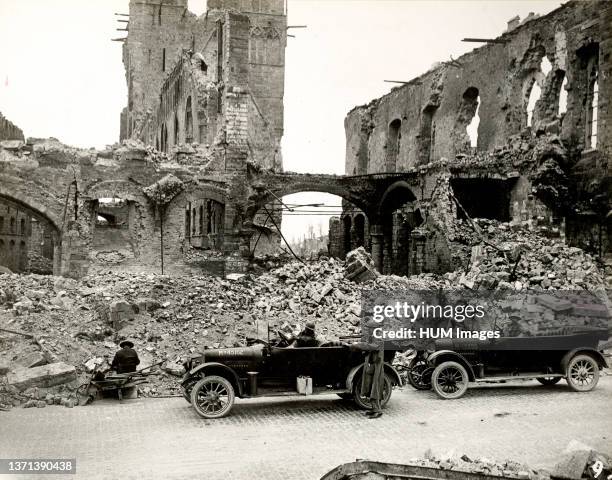 Griffith's 'Hearts Of The World.' Ruins of the Cloth Hall of Ypres, Belgium ca. 1917-1918