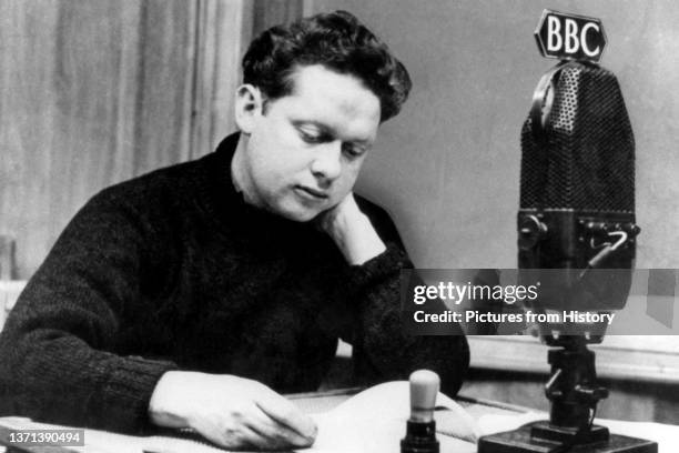 Dylan Thomas, Welsh poet and writer at the BBC in November, 1948.