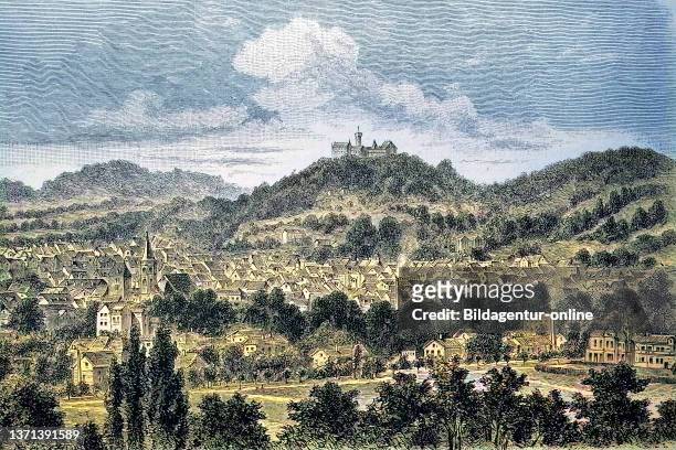 View of Eisenach and Wartburg Castle, Thuringia, Germany, in 1881.