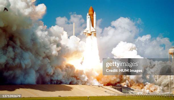 The Space Shuttle Challenger blasted off at noon EDT from the launch pad at Complex 39, Kennedy Space Center.