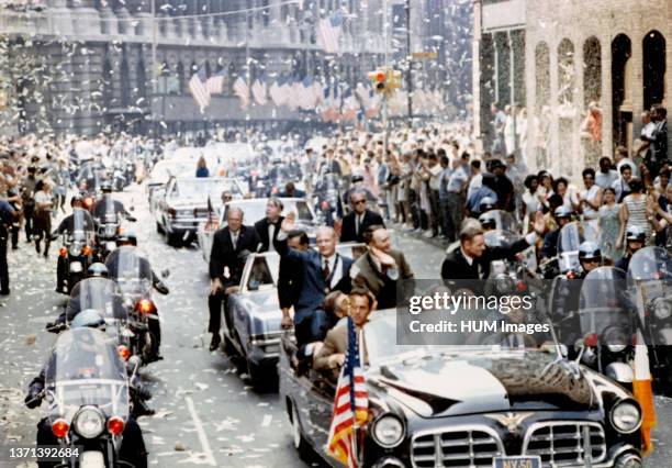 New York City welcomes Apollo 11 crewmen in a showering of ticker tape down Broadway and Park Avenue in a parade termed as the largest in the city's...