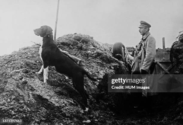 German officer with his dog during World War I ca. 1910-1915.