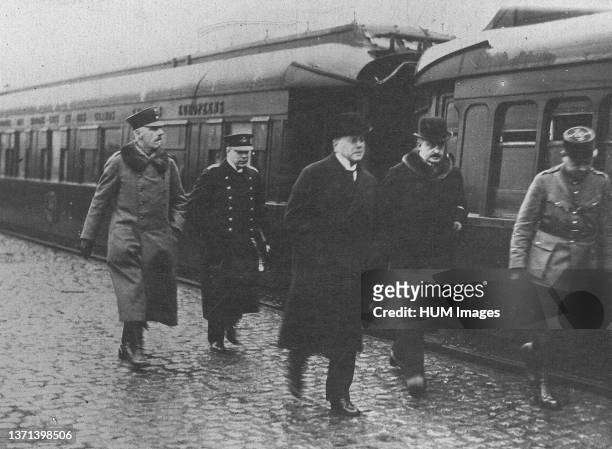Armistice - German delegates confer with Marshall Foch on Armistice terms. With extension of armistice terms until Feb. 17th, the German delegates,...