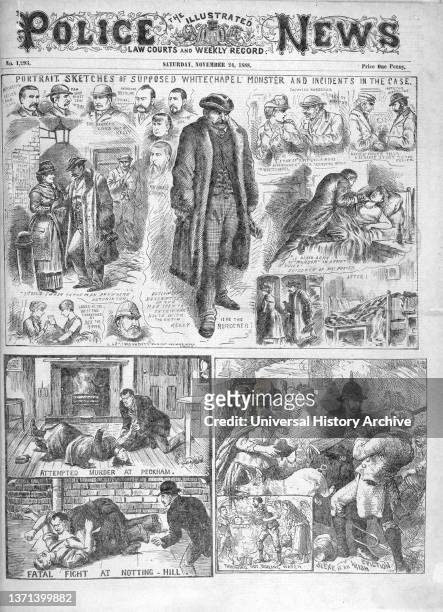 Newspaper report of 1888 about the notorious unidentified serial killer known as Jack the Ripper, who is believed to have killed and mutilated a...