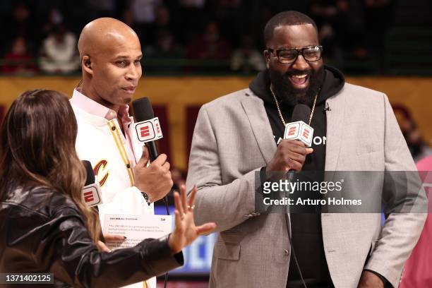 Richard Jefferson and Kendrick Perkins attend the Ruffles NBA All-Star Celebrity Game during the 2022 NBA All-Star Weekend at Wolstein Center on...
