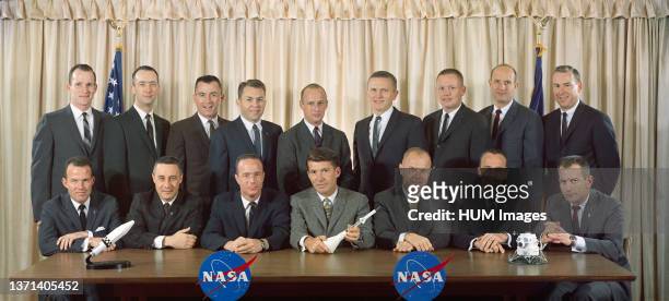 The first two groups of astronauts selected by the National Aeronautics and Space Administration . The original seven Mercury astronauts, selected in...