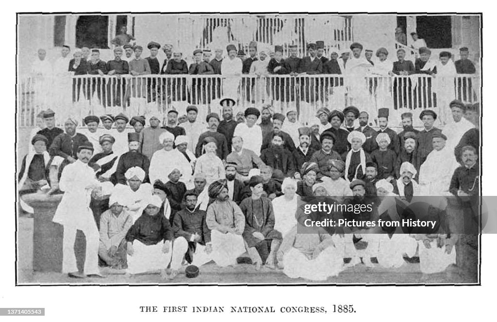India: Group photograph of the delegates of the First Indian National Congress, Bombay/Mumbai, 1885