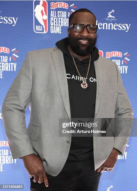 Kendrick Perkins attends the Ruffles NBA All-Star Celebrity Game during the 2022 NBA All-Star Weekend at Wolstein Center on February 18, 2022 in...