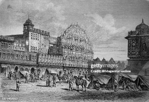 The Palace of the Winds, part of the City Palace in Jaipur, India, in 1880.