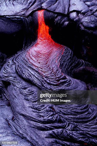 Pahoehoe ropes form in the Wahaula Lava Flow across from Wahaula Visitor Center on Hawai'i Island during the Kilauea East Rift Zone eruption on...