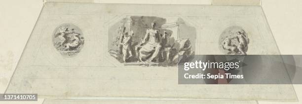Vaulted Panel Design, Allegory of Justice, Palazzo Quirinale, Rome, Italy, Felice Giani, Italian, 1758Ð1823, Pen and dark gray ink, brush and gray...